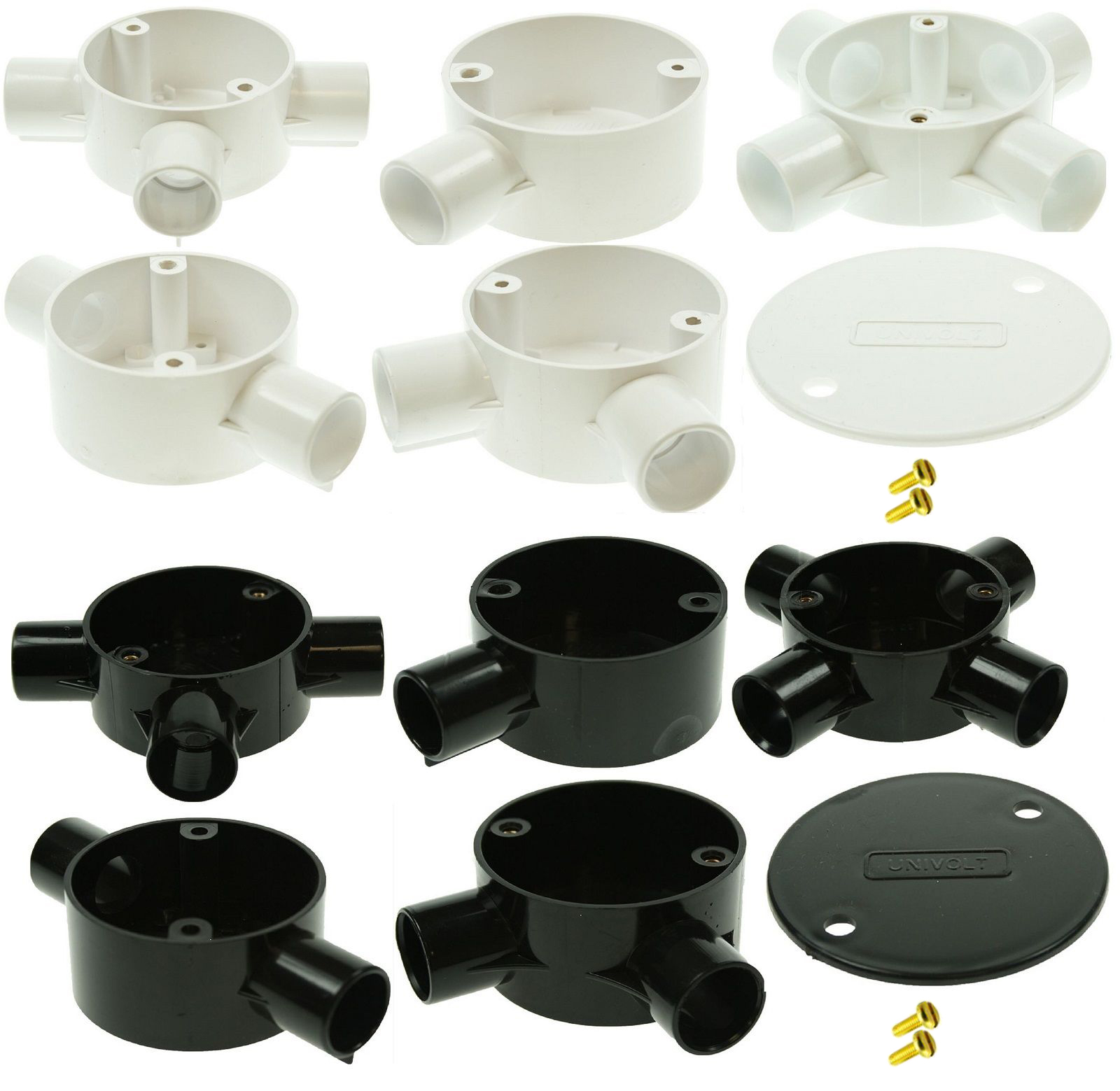 Univolt 20mm White/Black PVC Conduit Boxes Terminal Through Angle Tee 4