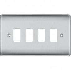 BG RNBS4 Grid Frontplate 4 Gang Brushed Steel