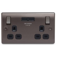 BG Nexus Black Nickel Double Socket with USB - NBN22U3B BG Nexus Black Nickel Double Socket with USB - NBN22U3B