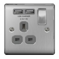 BG Nexus Brushed Steel Single Socket with USB - NBS21U2G