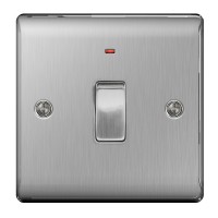 BG Nexus Brushed Steel Double Pole Switch with Neon - NBS31