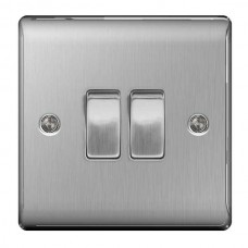 BG Nexus Brushed Steel Double Light Switch - NBS42