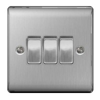 BG Nexus Brushed Steel Triple Light Switch - NBS43
