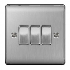 BG Nexus Brushed Steel Triple Light Switch - NBS43