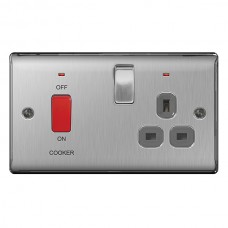 BG Nexus Brushed Steel Cooker Unit with Socket & Neon - NBS70G