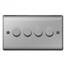 BG Nexus Brushed Steel Four Switch Dimmer - NBS84P