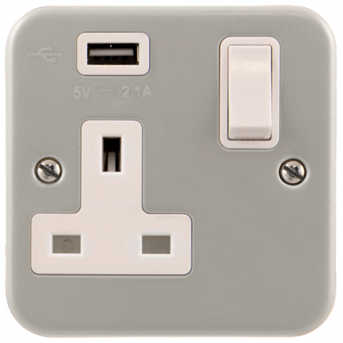 Click CL771U Single Switched Socket with USB 1Gang 13A Metal Clad ...