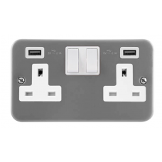 Click CL780 Switched Double Socket with USB 2Gang 13A Metal Clad