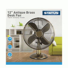 Status S12ADESKFAN1PKB Oscillating Antique Brass Metal Desk Fan 12in