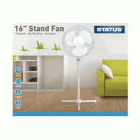 Status S16STANDFAN1PKB Oscillating White Pedestal Stand Fan 16in